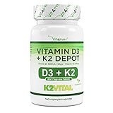 Vitamin D3 + K2 Depot - 180 Tabletten mit 5000 I.E + Vitamin K2 200 mcg pro EINER Tablette - 99,7+% All-Trans (K2VITAL® von Kappa) - Laborgeprüft - H