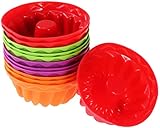 12 Stück Silikon Gugelhupf Backform, Wiederverwendbare Kuchenform Set, Backformen BPA-frei für Machen Kürbis Mini Cakes Pudding Gelee (gelegentliche Farben)