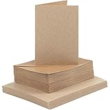 Kartenset, DIN-C6, 50 Doppelkarten mit 50 Umschlägen, Kraftpapier, Kartengröße 10,5x15 cm, Umschlaggröße 11,5x16,5 cm, Natur, Kraftpapier Neujahrskarten, Weihnachtskarten, Grußk