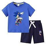 EA-SDN Anime T-Shirt Set Junge Kurzarm Mädchen Tshirt Kinder 100% Baumwolle Manga T-Shirts Karikatur 3D Drucken 3-8 Jahre Alt (Blau,150)
