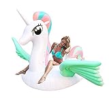 Aufblasbare Riesiger Regenbogen Einhorn 240*240*120cm Luftmatratze Schwimmtiere Garten Pool Deko für Erwachsene Kinder, Insel für Pool Luftmatratze Wasserspielzeug