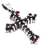 Windalf Schmuck Anhänger Alice 3.6 cm Mittelalter Kreuz Roter Granat 925 Sterlingsilb
