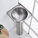 Ecksockel Waschbecken Badezimmer Wandmontage Waschbecken, Garderoben-Toiletten-Waschtisch-Kombination mit Wasserhahn und Abfluss-Kombination, Gewerbeboden Typ 304Edelstahl-Handwaschbeck