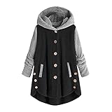 Hengyouhui Damen Mantel Plüschjacke Frau Kurzmantel Cardigan Kapuzenjacke mit Taschen Sweatshirt Fleecejacke Strickfleecejack