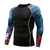 Muscle Shirts Herren Fitness Quick Dry Stretch Rundhals Langarm Herren Sweatshirts Gym Workout Graffiti Flower Arm Herren Kompressionsshirts TC121 S