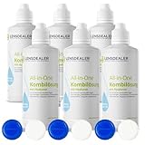 Lensdealer Kontaktlinsen Pflegemittel mit Hyaluron All-in-One Kombilösung 6x 360ml Kontaktlinsenflüssigkeit + 3x Linsenb