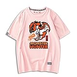 Monster Hunter T-Shirt,Spiel Mh 3D Gedruckt Solid 100% Baumwolle Short Sleeve Für Game-Fans Unisex Jugendliche Rosa XL