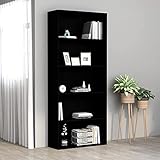 Bücherregal, Büchern, DVDs, CDs Spielesammlungen oder Akten Regal Lagerregal für Wohnzimmer, Büro, Arbeitszimmer, Flur Bücherregal 5 Fächer Schwarz 80 x 30 x 189 cm Spanp