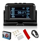 Kacsoo TPMS Reifendruckkontrollsystem, Drahtlose Solar Reifendrucküberwachung System mit LCD Display und 6 Externe Sensoren, Echtzeitanzeige Sprachalarm Reifendruck für Auto SUV KFZ (0-217PSI)