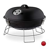 Relaxdays Kugelgrill, tragbar, mit Deckel, leckeres BBQ, Picknickgrill mit großer Grillfläche, Holzkohle, Ø36cm, schw