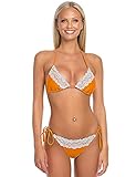 RELLECIGA Damen Spitze Triangel Bikini Set für Frauen, Orange & Weiß (seitlich gebundene Unterseite), M