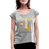 Spreadshirt Der Kleine Prinz Mit Rose Und Fuchs Frauen T-Shirt mit gerollten Ärmeln, S, G