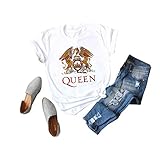 Damen Vintage Shirt Queen Offizielles Tops Music Concert Graphic Tees Queen Band Kurzarm Tee -  Weiß -  M