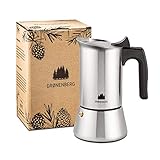 Groenenberg Espressokocher Induktion geeignet | Edelstahl | 4-6 Tassen Espressokanne | 200-300 ml Mokkakanne | Camping Kaffeekocher mit Ersatz Dichtung | Espresso Kocher Alu-frei (6 Tassen (300 ml))