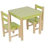 AYNEFY Kinder Tisch mit 2 Stühlen Holz Kindertischgruppe Kindersitzgruppe Kindersitzgarnitur Kinder Maltisch Geschenk für Mädchen Jungen, Kinderzimmer Wohnzimmer Balkon, Grü