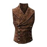 NHNKB Vintage Weste Herren Vlies-Leder Weste Besatzung Piraten Wikinger Kostüm Clubweste Retro Rocker W