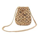 Damen Strohgeflecht Schulter Crossbody Runde Eimer Tasche Kuriertasche Mini Sommer Strand Urlaub Kleine Geldbö