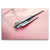 CALVENDO Premium Textil-Leinwand 120 x 80 cm Quer-Format Kühlerfigur eines rosa Cadillac Fleetwood 1954, Bishop, Kalifornien, USA, Leinwanddruck von g