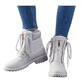 MEITING Winterstiefel Damen Gefüttert Winterschuhe Stiefeletten Winterboots Schneestiefel rutschfest Schnürsenkel Outdoor Damenschuhe Schwarz Braun Khak