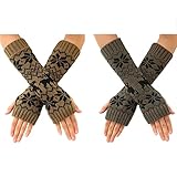 Woeoe Knit Lange fingerlose Handschuhe grau gestrickte Armstulpen warme dehnbare fingerlose Fäustlinge mit Daumenloch für Damen und Herren (2 Stück)