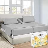 Weiches 5-teiliges Bettwäscheset für King-Size-Betten, 100 % Baumwolle, Fadenzahl 400, für verstellbares Bett, 5-teilig mit 2 Twin-XL-Spannbettlaken (hellgrau)