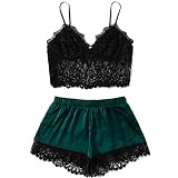 EMAlusher Sling Unterwäsche Set Damen Korsett-Oberteile aus Einfarbiger Spitze Sexy Tief Ausgeschnittene Dessous Rückenfreier Bustier-BH Zweiteiliger BH-Anzug Bequemer Pyjama +Kurze H