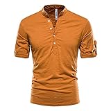 Gerfrwet T-Shirt Kurzarm Stehkragen T-Shirt Herren Einfarbig 100% Baumwolle Mittelarm Herren Qualität Casual T-Shirt Herren Sizel65-72Kg Orang