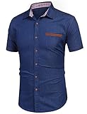 COOFANDY Kurzarmhemd Sommerjacke Herren Top Shirt Baumwollmischung Blau Herrenhemd Regular Fit(Blau,L)