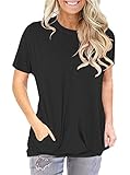 PLOKNRD Schwarze Tops für Damen solide Tunika Rundhals Tops Tasche lose T S