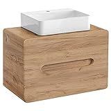 Lomadox Badezimmer Waschtisch Unterschrank Set 80cm, Wotaneiche Nb, Keramik-Waschbecken, 2 Softclose-Schubkästen, B/H/T ca. 80/67/46