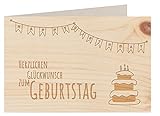 Holzgrußkarte - HERZLICHEN GLÜCKWUNSCH ZUM GEBURTSTAG- 100% handmade in Österreich - Postkarte, Geschenkkarte, Grußkarte, Klappkarte, Karte, Einladung, Holzart:Zirb