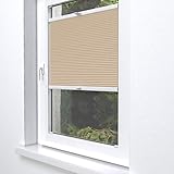 Home-Vision® Plissee Faltrollo ohne Bohren zum Kleben (Beige, B25cm x H100cm) Thermoplissee Sonnenschutz Jalousie für Fenster & Tü