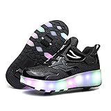 Axcer LED Leuchtend Schuhe mit Doppelt Rollen Ultraleicht Einziehbar Outdoor Sportschuhe 7 Farbe Farbwechsel Blinkschuhe Skateboardschuhe Vibration Blinking Gymnastik Sneaker für Junge M