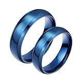 Bishilin Eheringe Damen Herren Edelstahl, 6MM Blau Matt Ringe Damen Gr.62 (19.7) + Herren Gr.60 (19.1) Verlobungsringe Nickelfrei Freundschaftsringe für 2