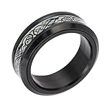 HIJONES Unisex Mode Schwarz Leuchtend Ballaststoff Drachen Spinner Hochzeit Ring aus Edelstahl Gotisch Hochzeit Schwarz Größe 68