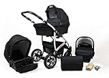 Kinderwagen 3 in 1 mit Autositz Isofix Babyschale Buggy Larmax by ChillyKids Pannenfreie Gelereifen Schwarz 3in1 mit Baby