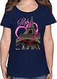 Kinder Fahnen und Flaggen - I Love Paris - 164 (14/15 Jahre) - Dunkelblau - liebes t-Shirt - F131K - Mädchen Kinder T-S