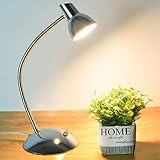 PADMA Schreibtischlampe Kinder Chrom 5W Tischlampe Led Wohnzimmer Silber 400LM Leselampe Warmweiß Schwenkbar mit Schwanenhals Modern für Schlafzimmer Kinderzimmer Büro Arbeitszimmer L