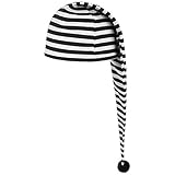 Lipodo Schlafmütze schwarz weiß gestreift (56 cm lang) - Damen und Herren - Nachthaube aus Baumwolle - Bommelmütze One Size (53-60 cm) - Nachtmütze mit Bommel - Zipfelmütze zum Schlafen für die N