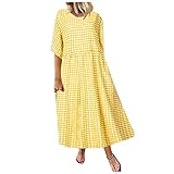 Kurze Kleider Lange Kleider Damen Sommer Sommerkleider Kurz Sommerkleider Lange Kleider Abendkleider Lang Grosse Grössen Kleider Mollige Frauen Umstandskleider Sommerkleider Mädchen（Gelb,XL）
