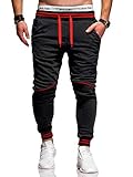 behype. Herren Lange Trainingshose Jogging-Hose Sporthose 60-52 Dunkelgrau-Rot L