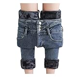 Winter-Jeans Damen-Gefüttert High-Waist Straight-Lang Fleece-Thermohose: Jeanshose Winterhose Damen Thermo Fleecehose Warm Leicht Outdoor Sp