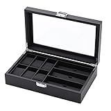 WTTCD Uhrenaufbewahrungsbox Schwarz Pu6 Gitteruhr + 3 Gitterbrillen Aufbewahrungsbox Uhrenvitrine Sonnenbrillen Aufbewahrungsbox Herren Und Damen Uhrenbox 35*20*9Cm-Schw