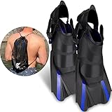 Khroom verstellbare Schnorchelflossen kurz mit Tasche zum umhängen Gr.36-47 Kurzflossen zum Schwimmen Erwachsene Damen & Herren | Taucherflossen Flossen Schnorcheln Schwimmtraining (36-41, Blau)