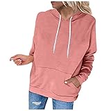 iHENGH Damen Sweatjacke Plain Hoodie Sweatshirt Pullover Oberteile Herbst Winter Kapuzenpullover Sweatpulli Hooded Jacke Mit Taschen(Rosa,XXL)