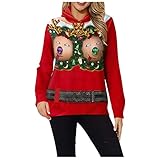 LIEIKIC Ugly Christmas Sweater Damen Lustige Pullover Weihnachten Pulli Weihnachtspullover Frauen Weihnachten Strickwaren Tops Frauen Schneeflocke Rundhals Langarm Top