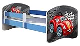ACMA Kinderbett Jugendbett mit Einer Schublade und Matratze Blau mit Rausfallschutz Lattenrost II 140x70 160x80 180x80 (05 Rote Auto, 140x70)