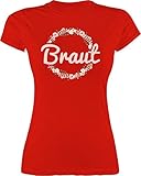 JGA Junggesellenabschied Frauen - Braut Blumenkranz rosa - XL - Rot - JGA Shirts Frauen mit Blumenkranz - L191 - Tailliertes Tshirt für Damen und Frauen T-S