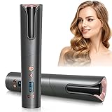 Lockenstab Automatisch, 9600 mAh Akku mit Hoher Kapazität mit Intelligenter LCD Display Kabelloser Lockenstab Große Locken für Haarstyling Wellen geeignet dünne bis dicke H