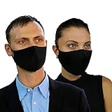 FLOWZOOM 2 Stk. Stoff-Masken | Mund und Nasenschutz | Mundschutz waschbar schwarz mit verstellbaren Gummibänder | Innen Baumwolle, außen Polyester | Mit F
